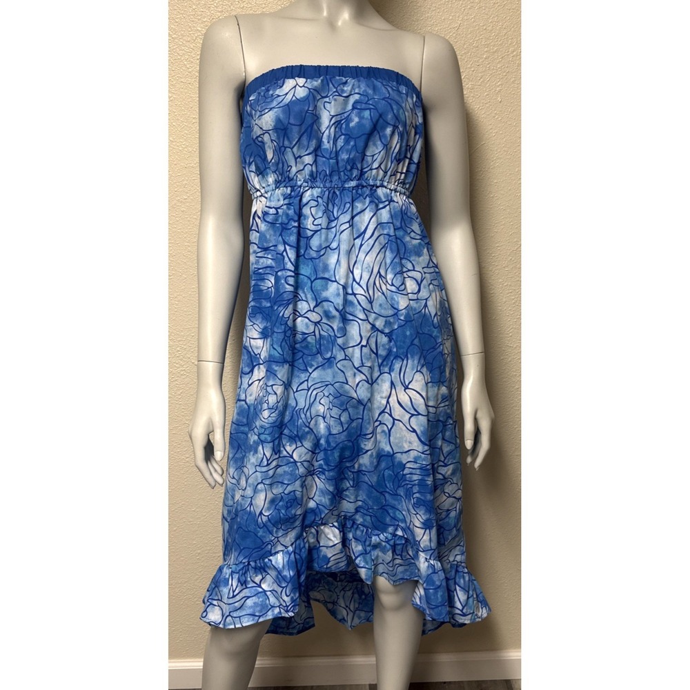 Vtg Y2K Hawaiian Dress Luau Tube Floral Off Shoulder Midi High Low Strapless